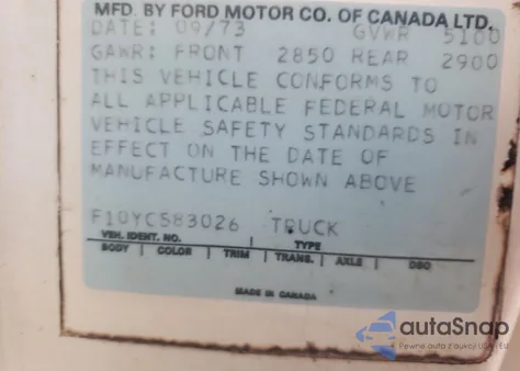 1974 Ford F 100 from USA, damaged, VIN F10YCS83026